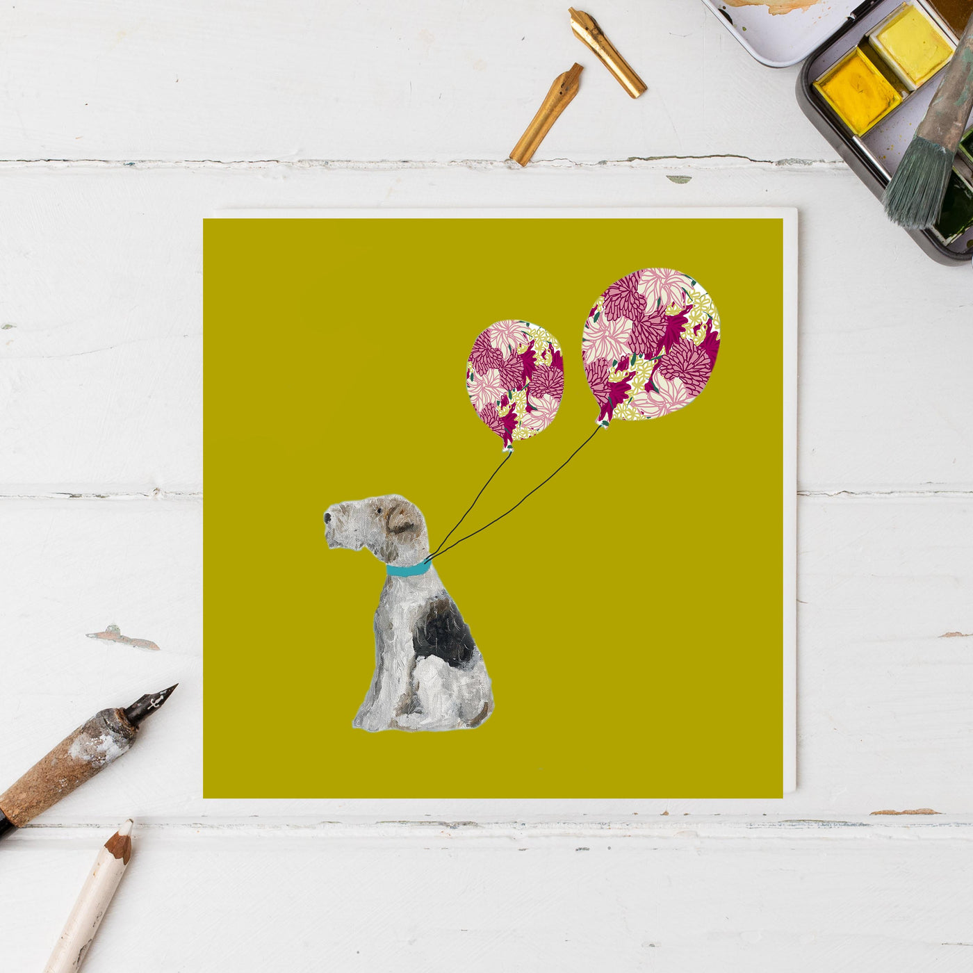 Bob with patterned balloons greetings card