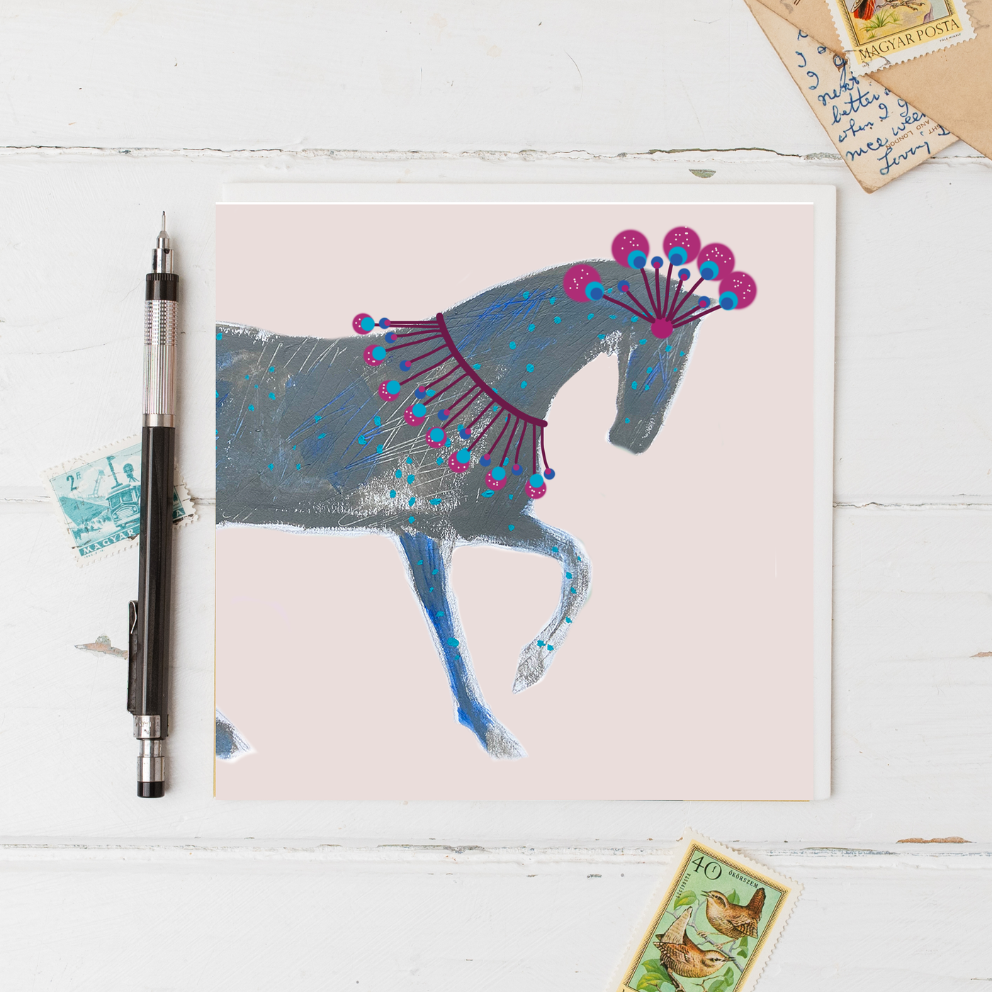 Circus Spotty Horse Greetings Card