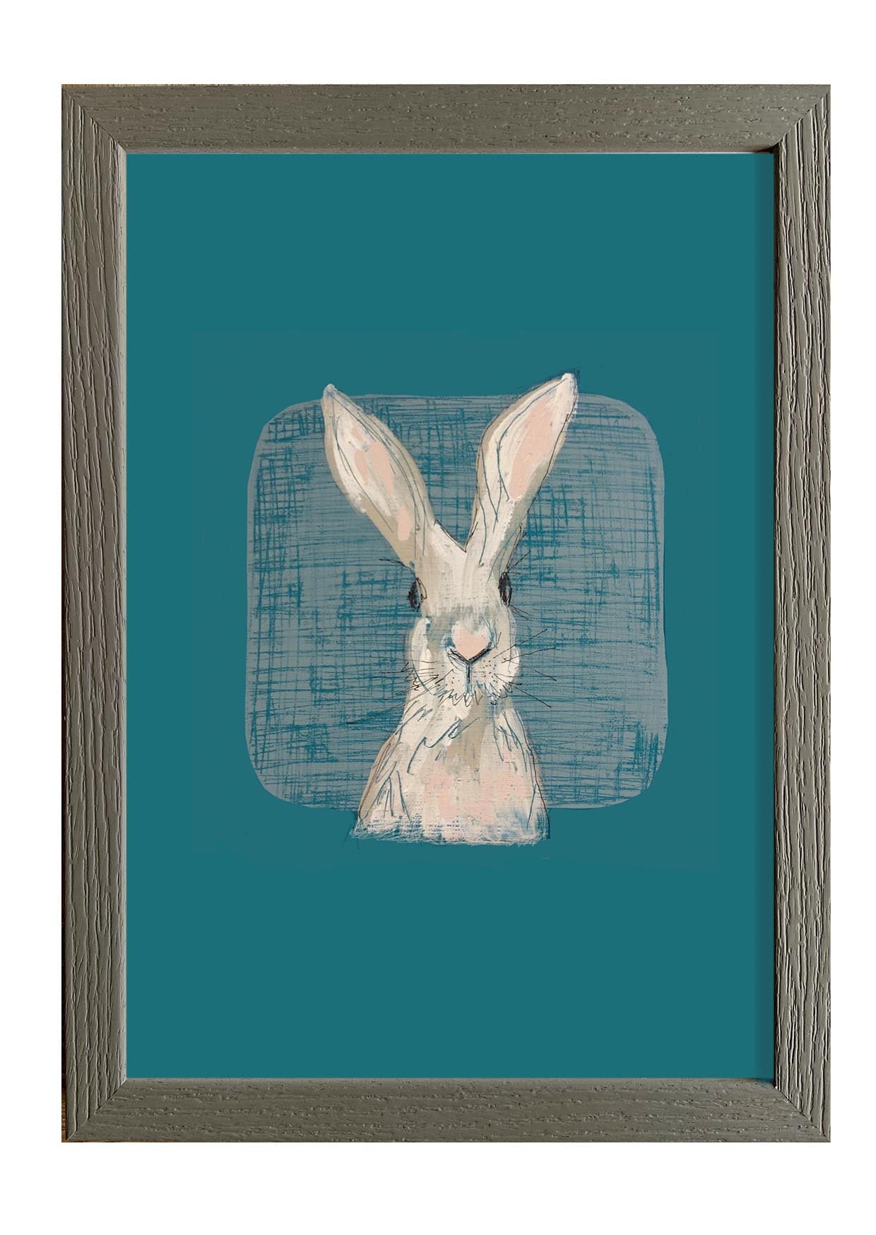 Hare with Teal A4 print in A4 frame