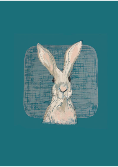 Hare with Teal A4 print in A4 frame
