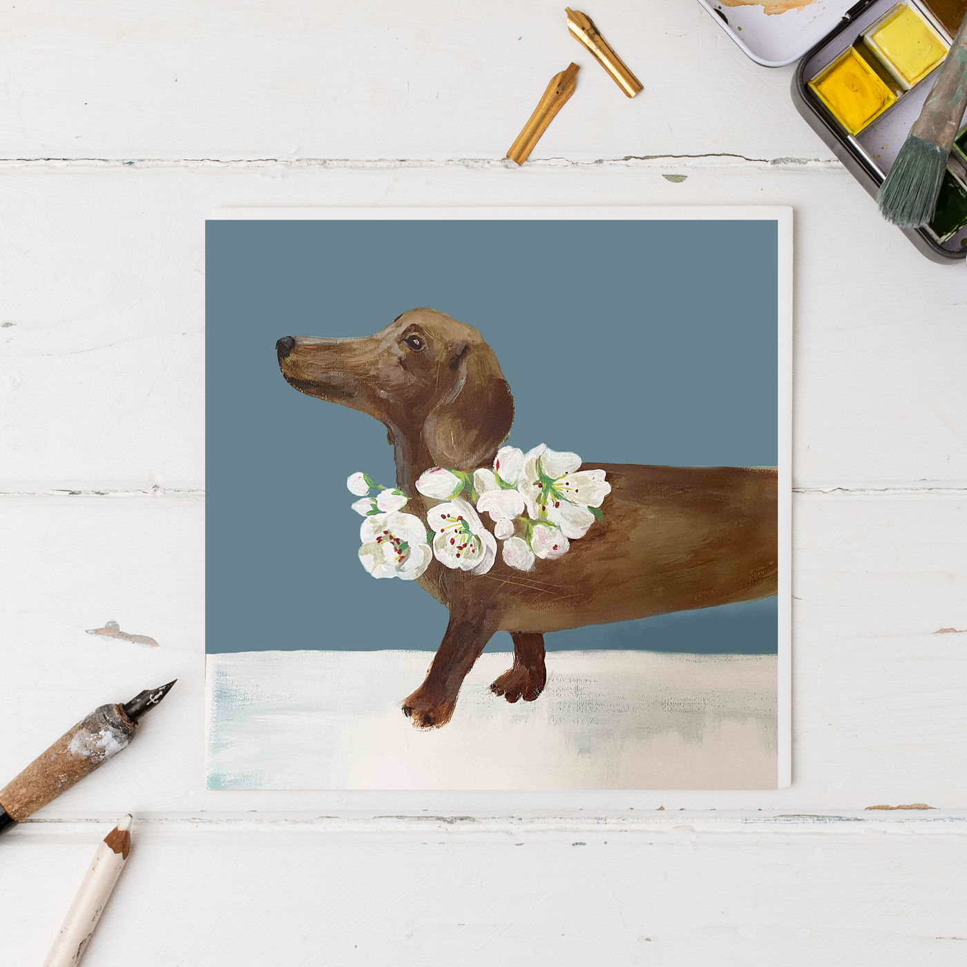 Penny in the Pear Blossom Greetings Card