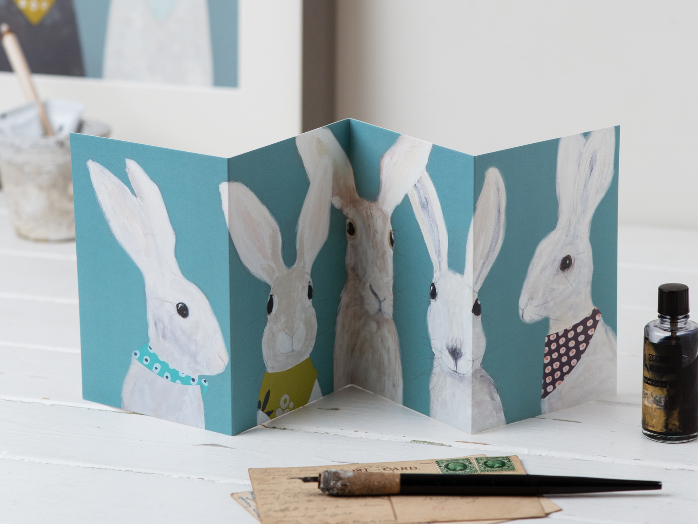 Hare's Tea Party concertina card