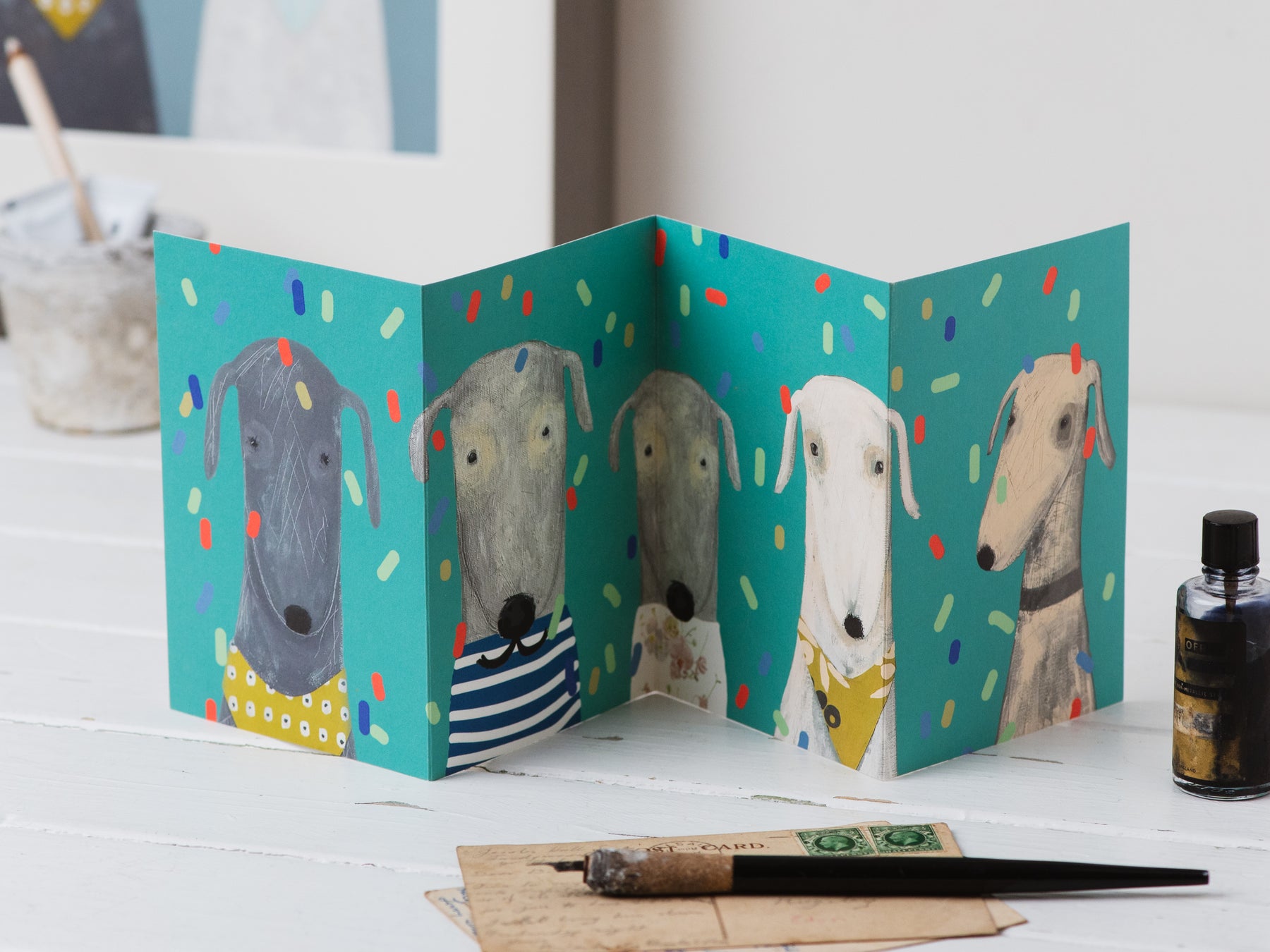 Confetti Dogs concertina card Print Circus