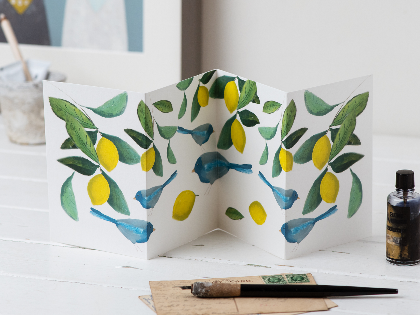 Lemon Tree with Birds concertina card