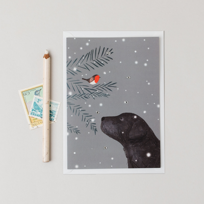 Robin & Black Labrador A5 Large Embellished card