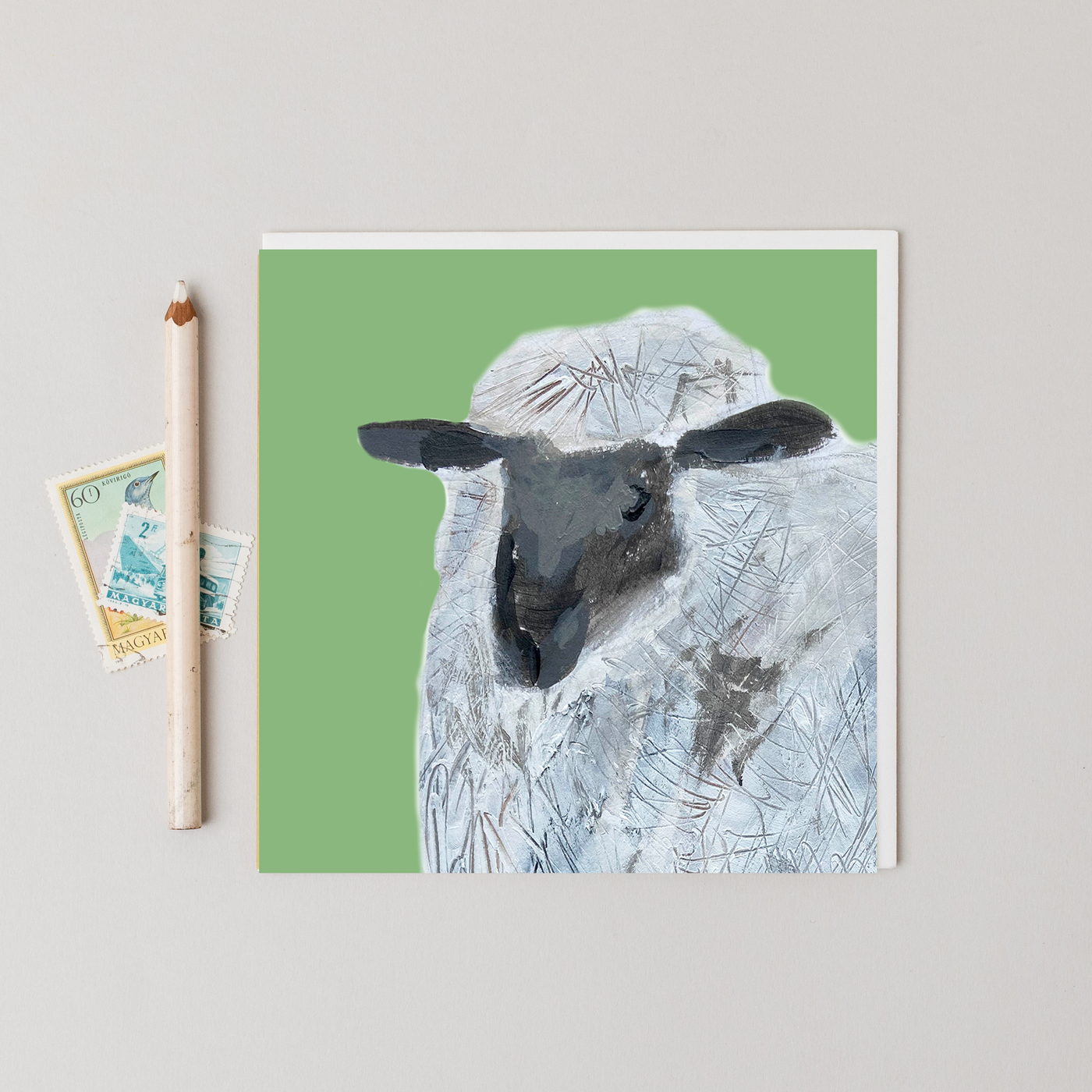 Sheep on a hill Greetings Card