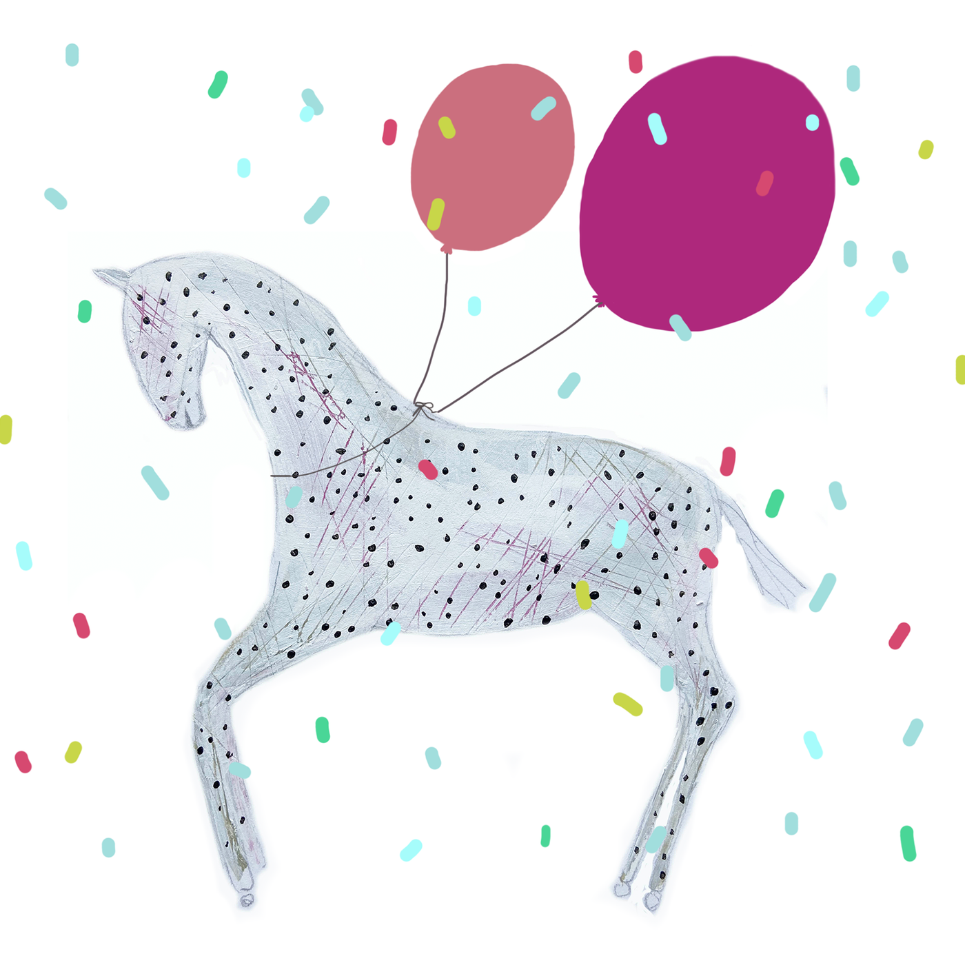 Pony with Balloons greetings card