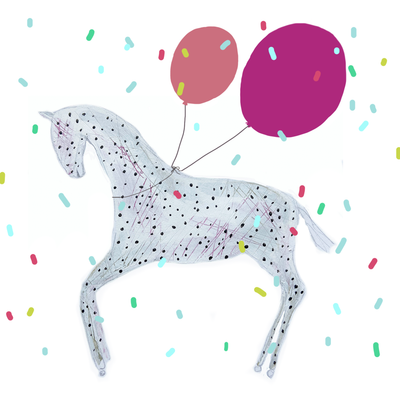 Pony with Balloons greetings card