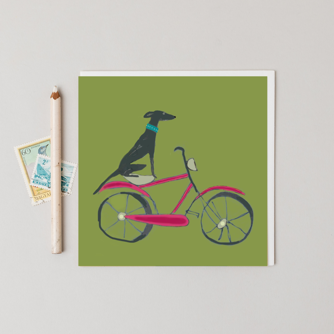 Willow Rides her bike Greetings Card