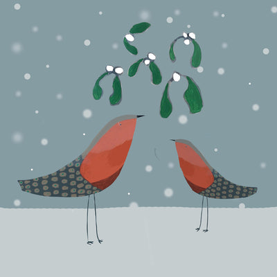 Christmas Robins with Mistletoe Card