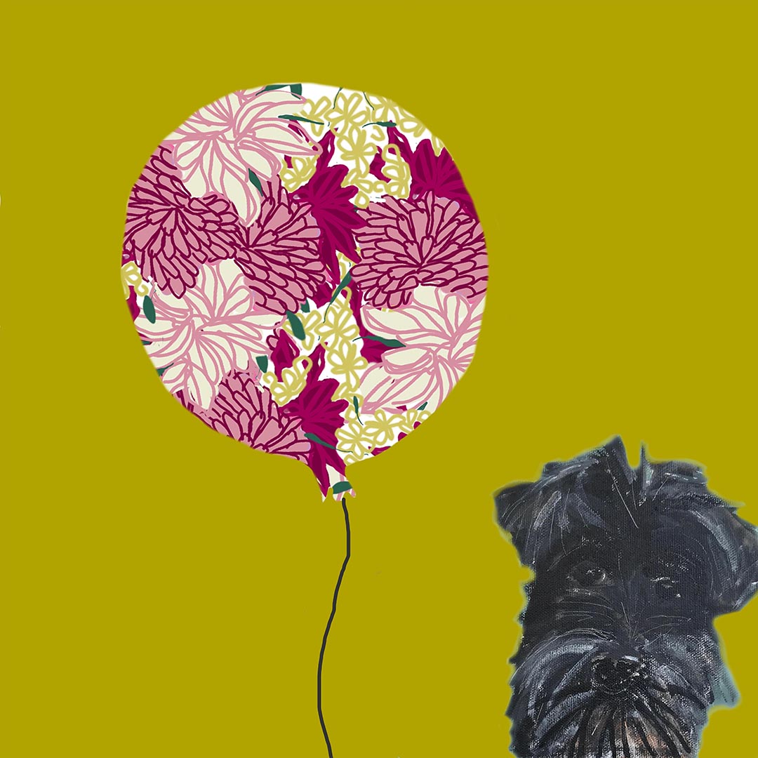 Hector with Patterned Balloon greetings card