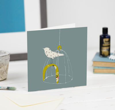 Dotty Bird on her Perch greetings card