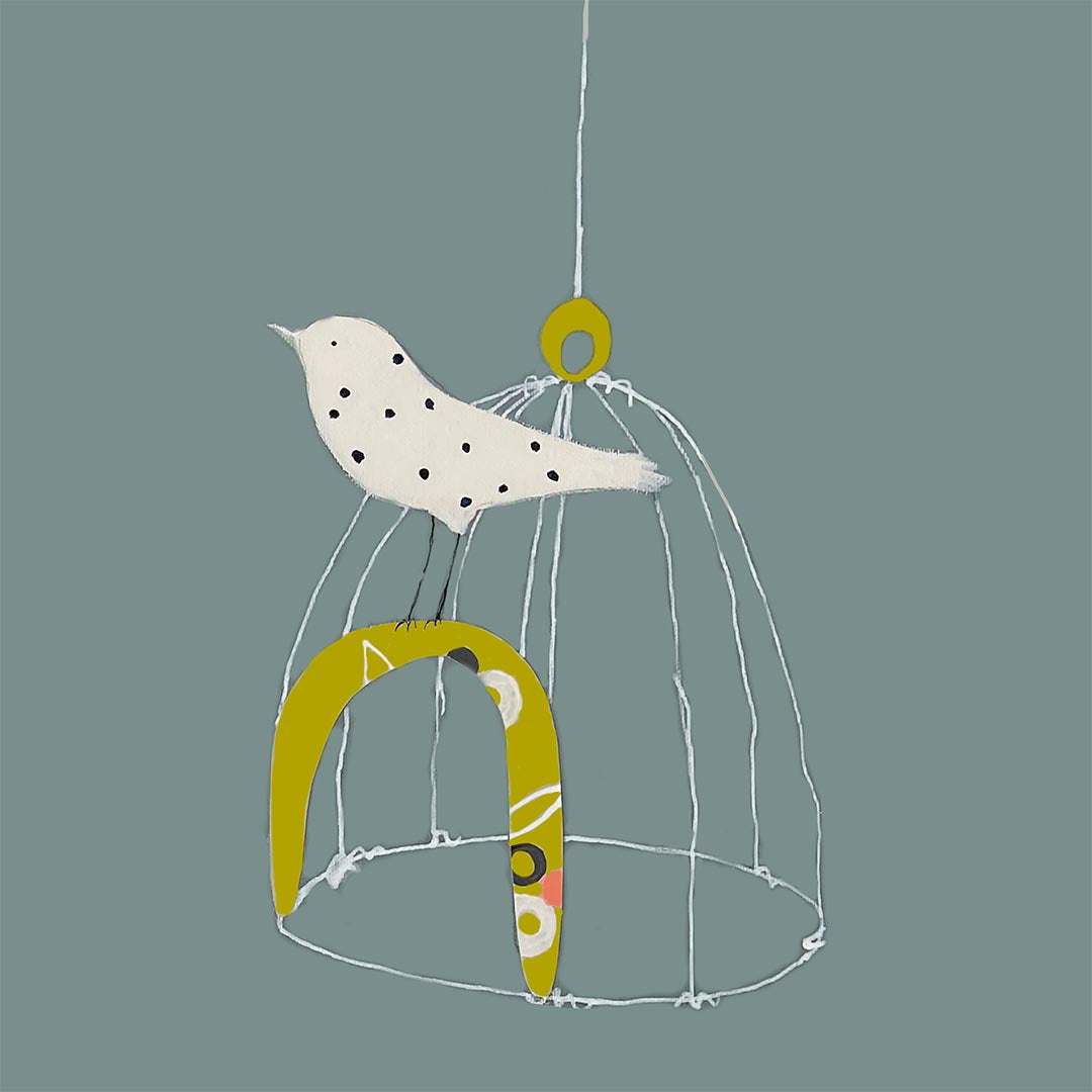 Dotty Bird on her Perch greetings card