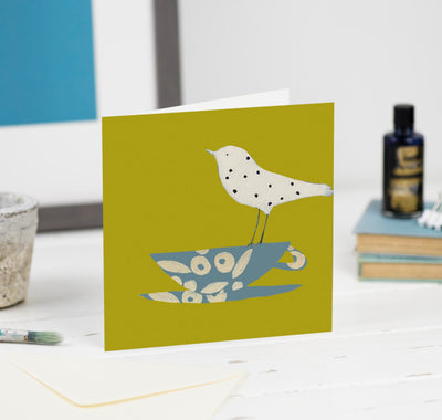 Dotty Bird with her Teacup greetings card