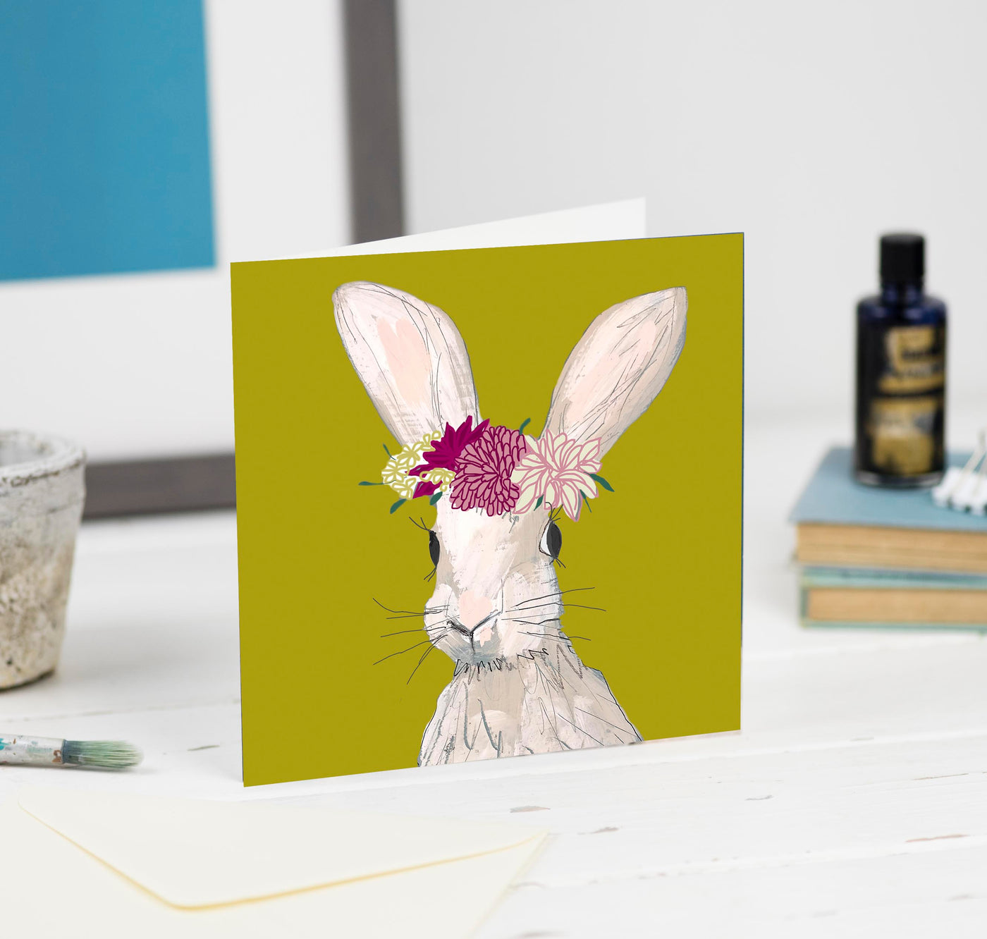 Mavis Bunny with Headdress greetings card