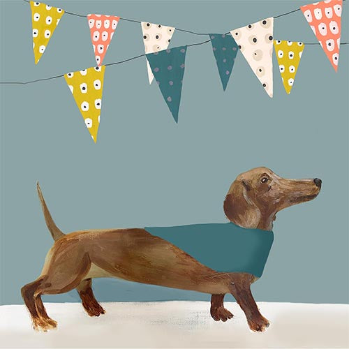 Party Sausage with Bunting Greetings Card