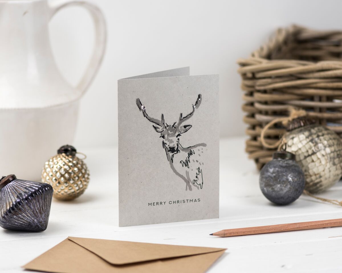 Hand embellished Christmas Stag Card