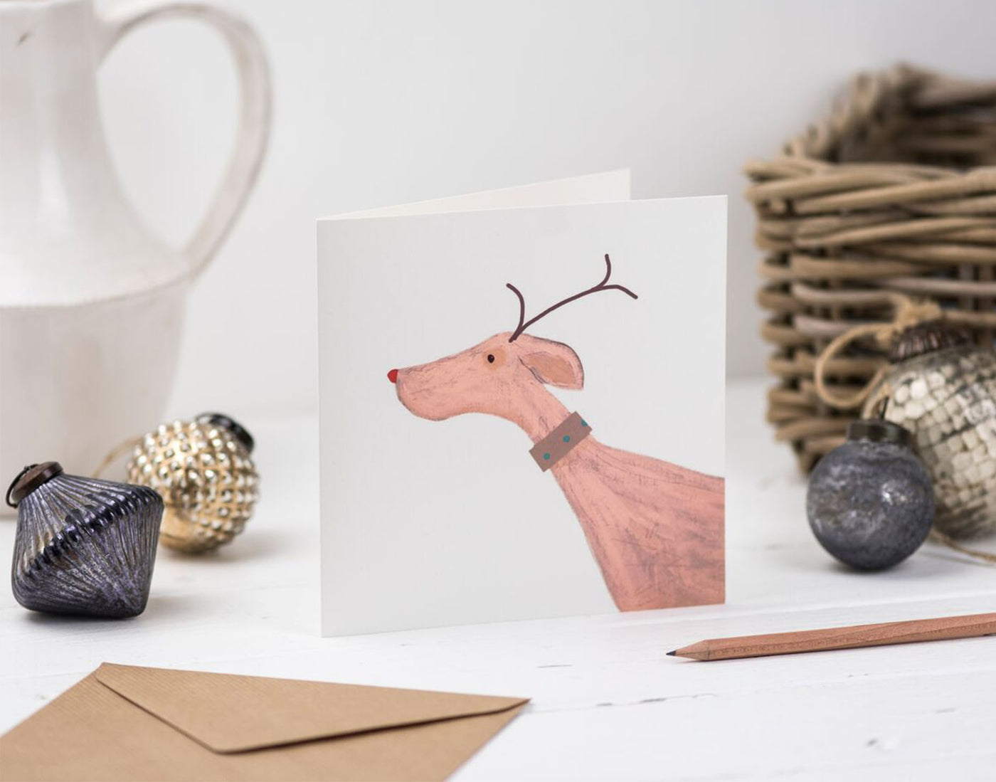 Antler Dog Christmas cards x 5