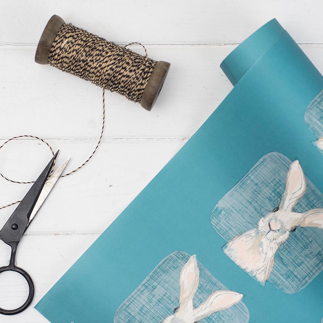 Hare with Teal Gift Wrap
