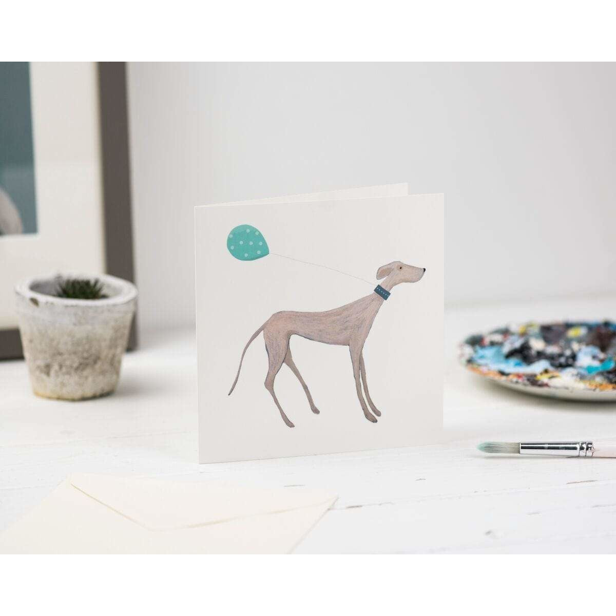 Print Circus Greetings Card Standing Hound with Balloon Greetings Card