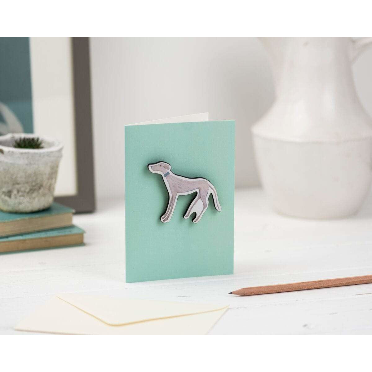 Print Circus Magnet Card MC16-r Standing Hound magnet on mint greetings card