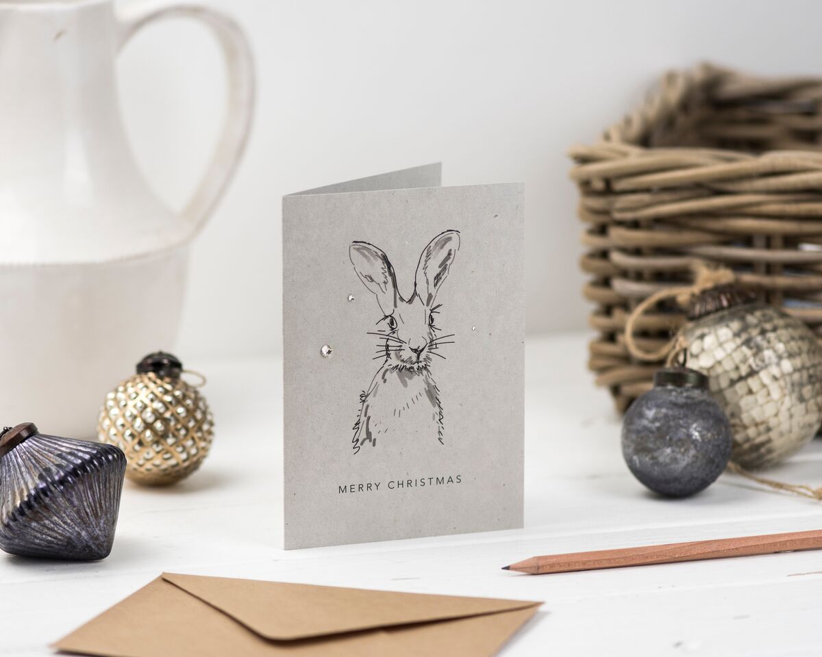Hand embellished Christmas Hare Card